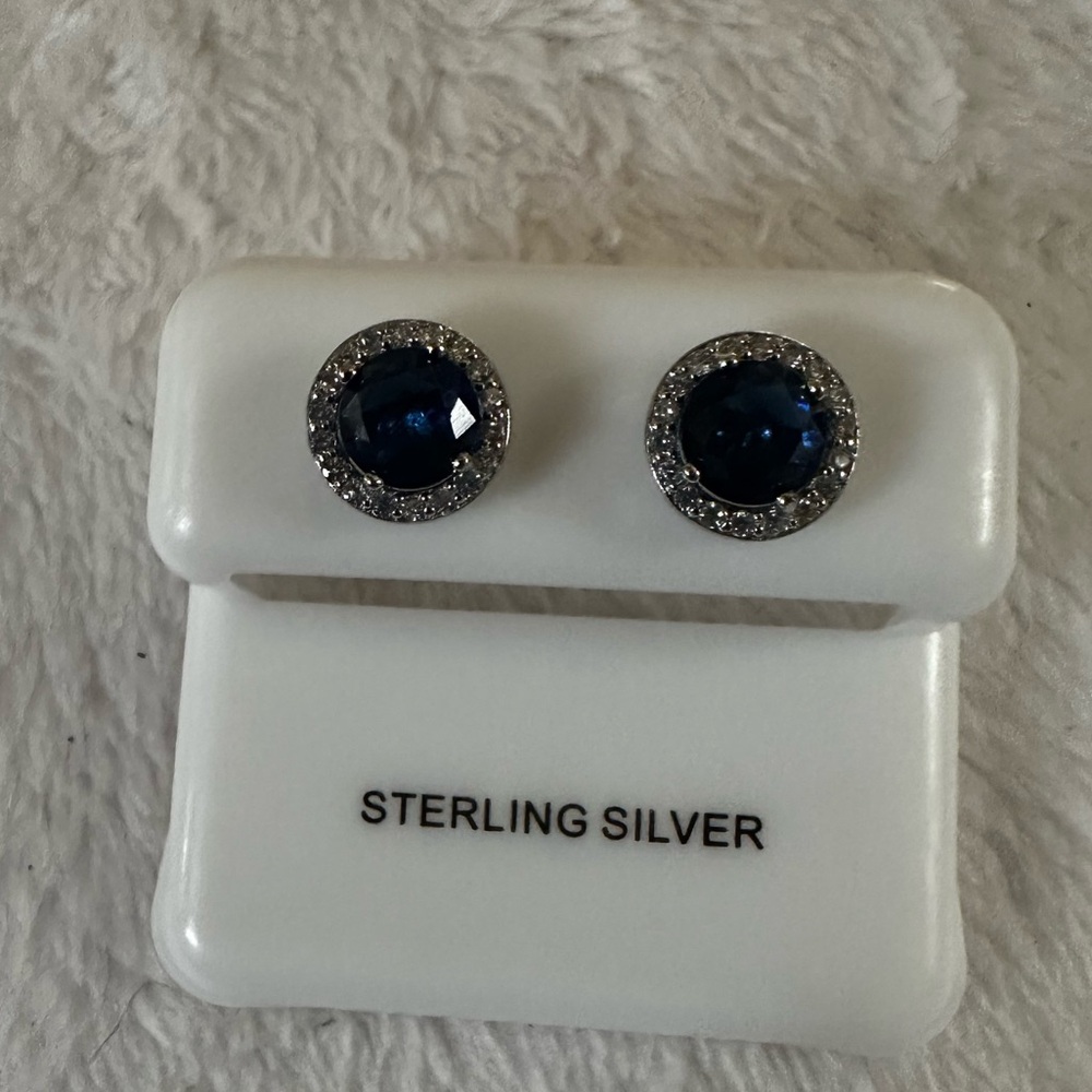 7mm Blue Tanzanite with CZ Sterling Silver Earrings